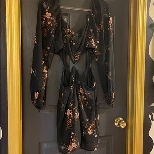 Forever 21 Elegant Floral Long Sleeve Cut-out Dress